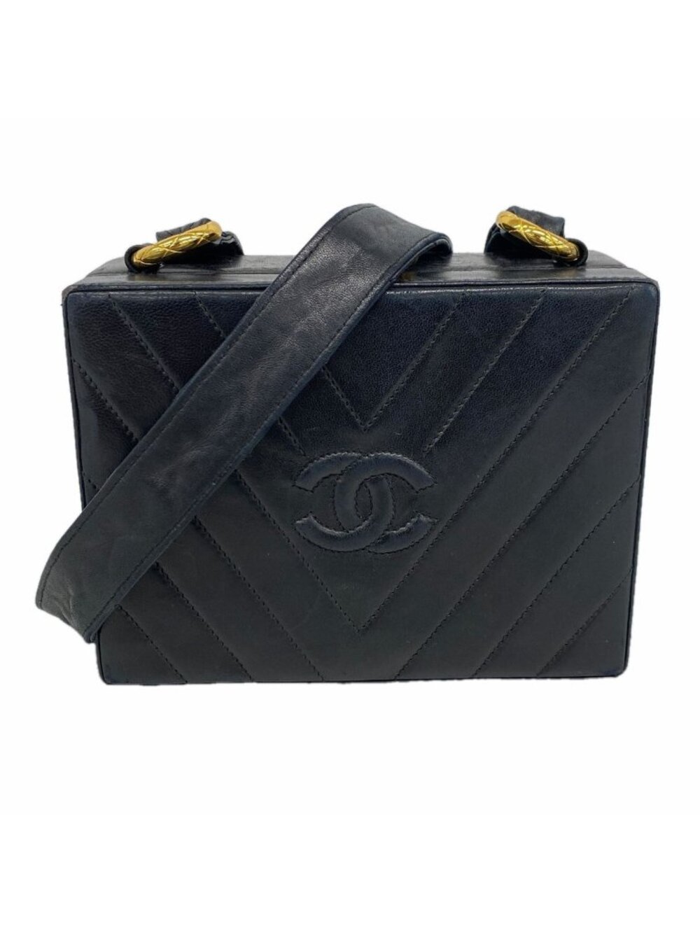 Chanel Shoulder Bag V-stitch Lambskin Black Gold